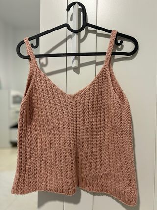 Top tejido rosa sin mangas