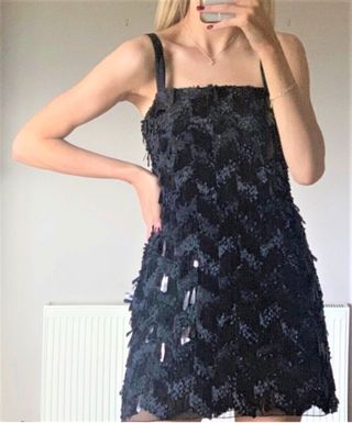 Vestido negro lentejuelas abalorios tirantes Zara