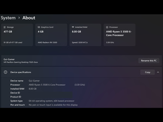 HP Gaming TG01-0040 Ryzen 5 RX 5500 SSD 512G + REG