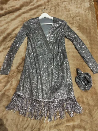 Vestido fiesta lentejuelas gris Talla S