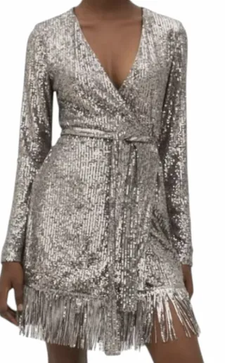 Vestido fiesta lentejuelas gris Talla S