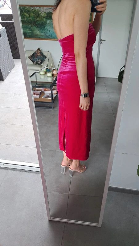 Vestido fiesta largo terciopelo rosa fucsia Zara