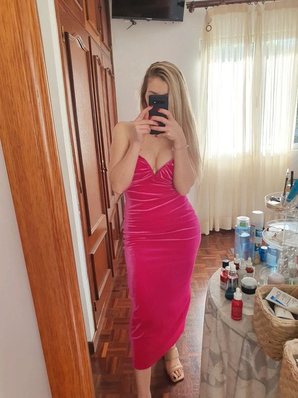 Vestido fiesta largo terciopelo rosa fucsia Zara