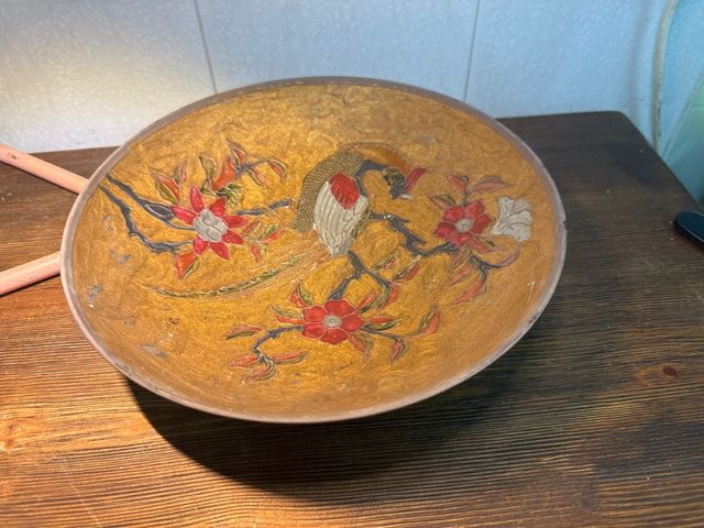 Ciotola in bronzo vintage India Uccello Fiori