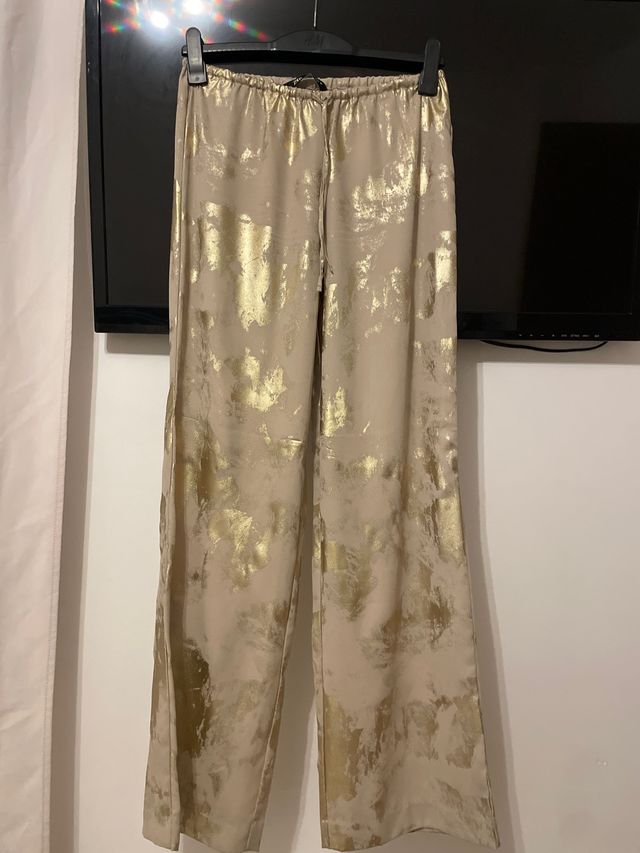 Pantalón Zara Beige y Dorado Talla S
