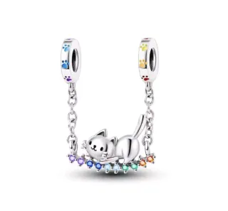 Cadena Seguridad Gato Animal Pulsera Pandora Plata