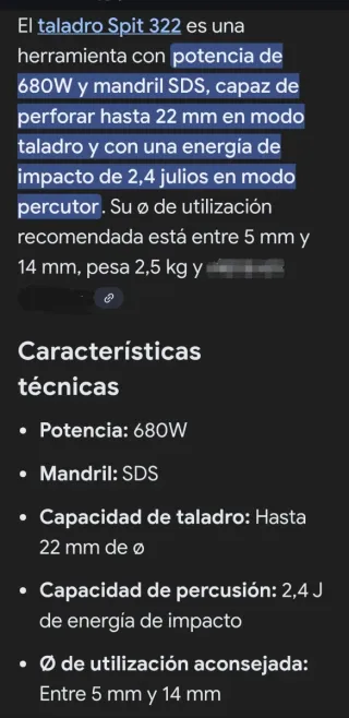 Taladro percutor Spit 322