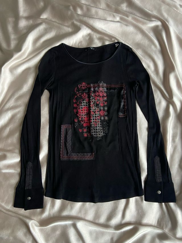 Top nero vintage y2k fairy urban glam cottage