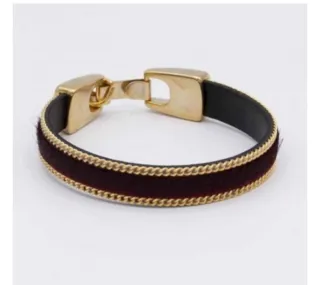 Pulsera Piel de Potro burdeos y Ribete Dorado