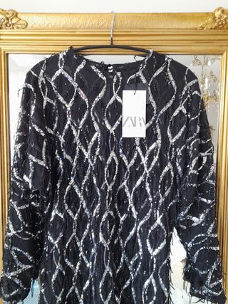 Vestido fiesta Zara lentejuelas negro/plata