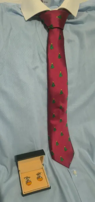 Corbata Navideña y Gemelos Bandera España