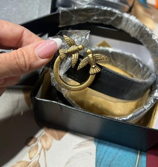 Cintura Pinko Donna Nera Fibbia Oro Uccelli