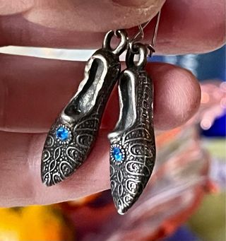 Pendientes antiguos baño plata / circonita azul