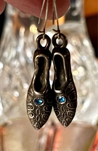 Pendientes antiguos baño plata / circonita azul