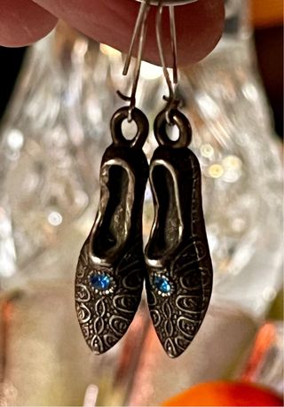 Pendientes antiguos baño plata / circonita azul