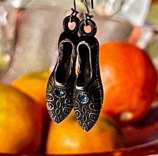 Pendientes antiguos baño plata / circonita azul