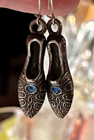 Pendientes antiguos baño plata / circonita azul