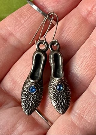 Pendientes antiguos baño plata / circonita azul