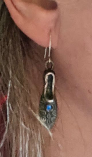 Pendientes antiguos baño plata / circonita azul