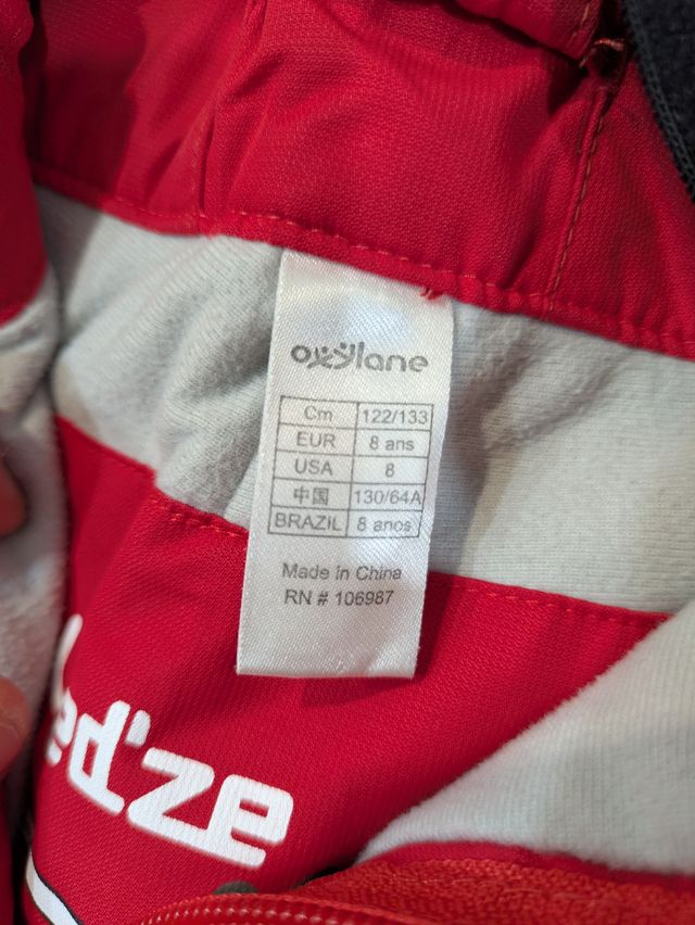 Pantalón esquí niño Wed'ze rojo tirantes 8 años