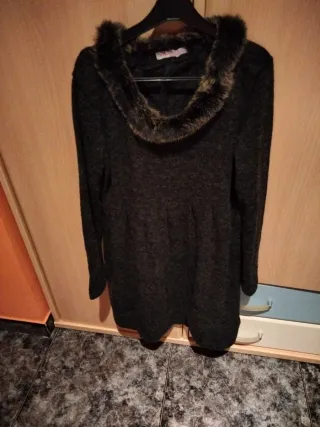 Vestido punto gris cuello pelo Talla XL