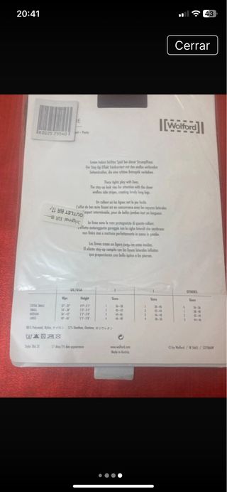 Panty de señora, marca Wolford, sin estrenar