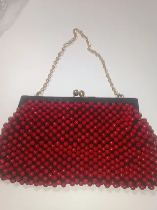 Bolso Vintage Cuentas Rojo y Dorado Años 70