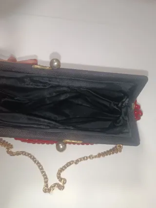 Bolso Vintage Cuentas Rojo y Dorado Años 70