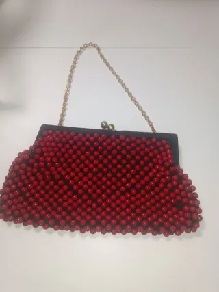Bolso Vintage Cuentas Rojo y Dorado Años 70