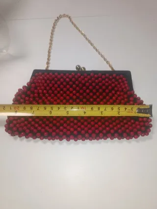 Bolso Vintage Cuentas Rojo y Dorado Años 70