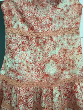 Vestido niña flores 11/12 años.rosa coral/beis