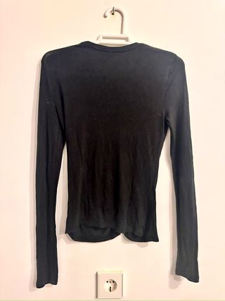 Top Manga Larga Mango Negro Talla S