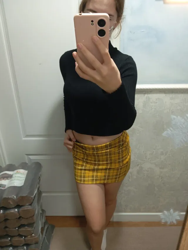 Falda corta cuadros amarilla Talla S