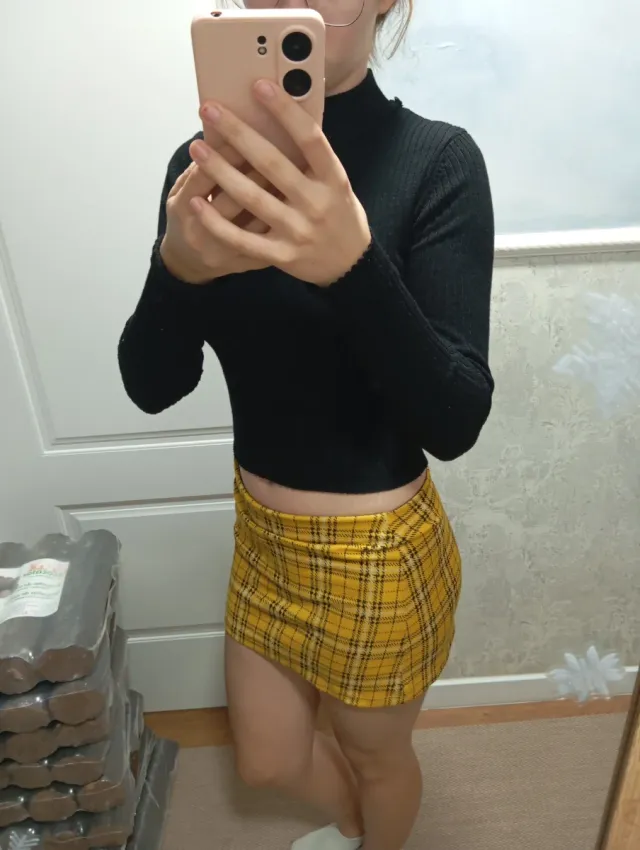 Falda corta cuadros amarilla Talla S