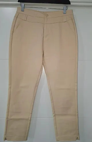 Pantalón pitillo beige mujer