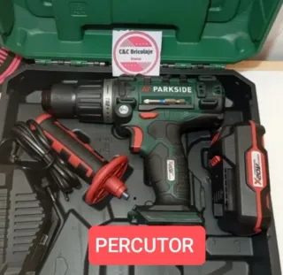 Taladro + Percutor Parkside completo 20 voltios