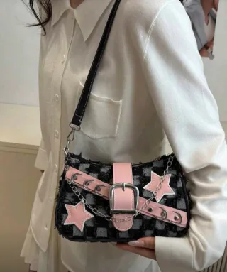 Bolso vaquero negro y rosa con estrellas