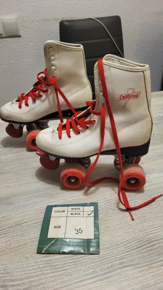 Patines 4 ruedas blancos de piel