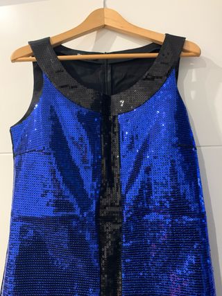 Vestido fiesta lentejuelas azul y negro