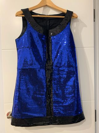 Vestido fiesta lentejuelas azul y negro