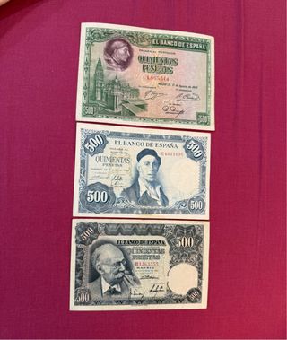 3 Billetes Españoles Antiguos de 500 Pesetas