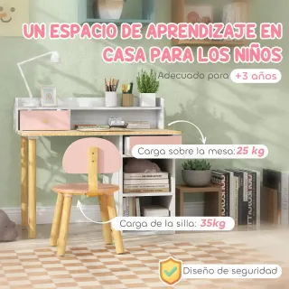 Escritorio Infantil con Silla Rosa