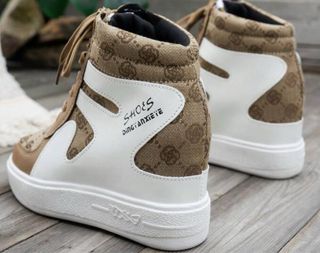 Sneakers alte bicolore marrone e bianche