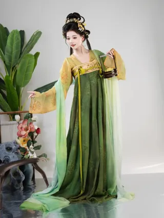 Conjunto Hanfu Tang Mujer Verde/Amarillo