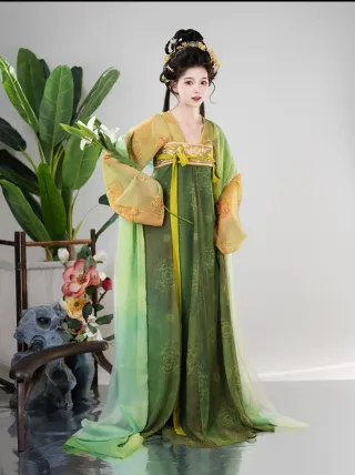Conjunto Hanfu Tang Mujer Verde/Amarillo