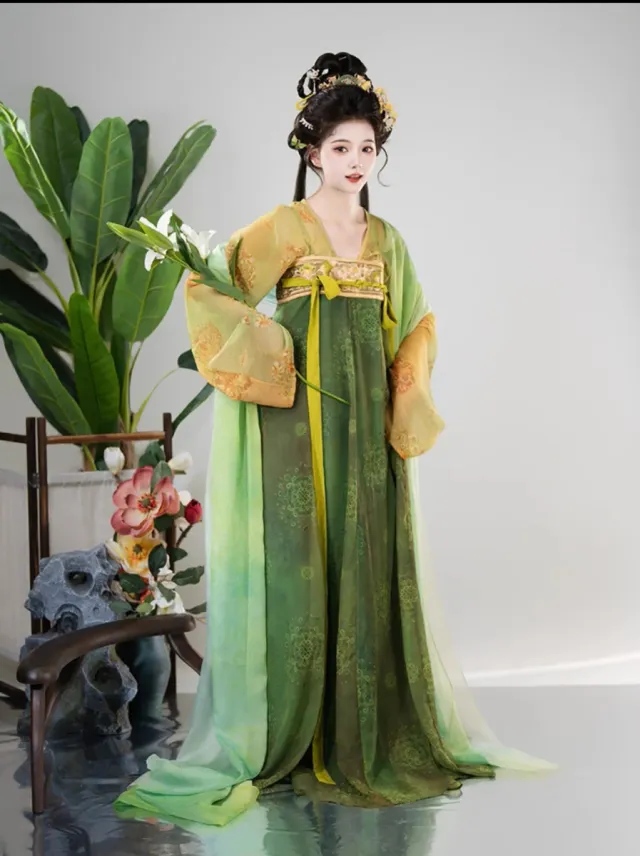 Conjunto Hanfu Tang Mujer Verde/Amarillo