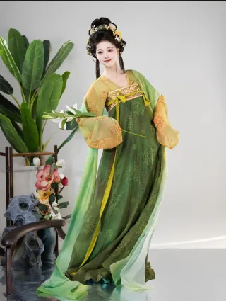 Conjunto Hanfu Tang Mujer Verde/Amarillo