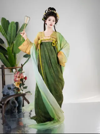 Conjunto Hanfu Tang Mujer Verde/Amarillo