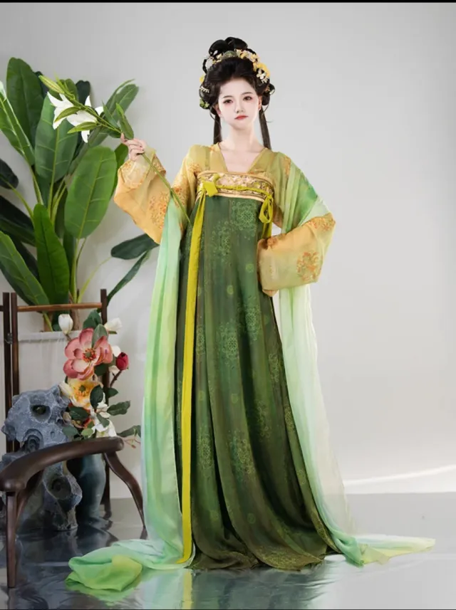 Conjunto Hanfu Tang Mujer Verde/Amarillo