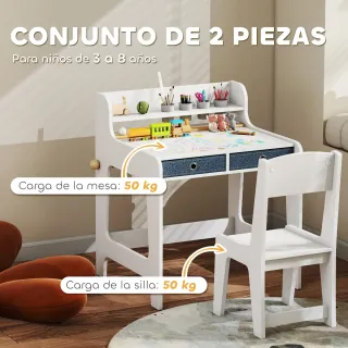 Escritorio Infantil con Silla Blanco